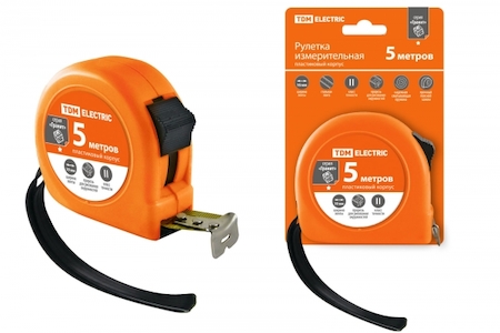 TDM ELECTRIC SQ1018-0102 Рулетка, длина 5 м, стальная лента, ширина 19 мм, пластиковый корпус, "Гранит" TDM